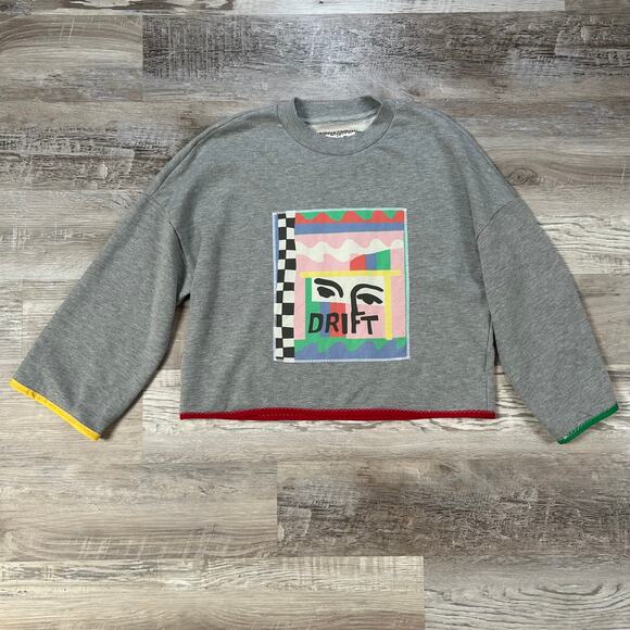 Benetton x DRIFT Cropped Sweatshirt Graphic Face Print Colorblock Trim XS - Picture 1 of 8